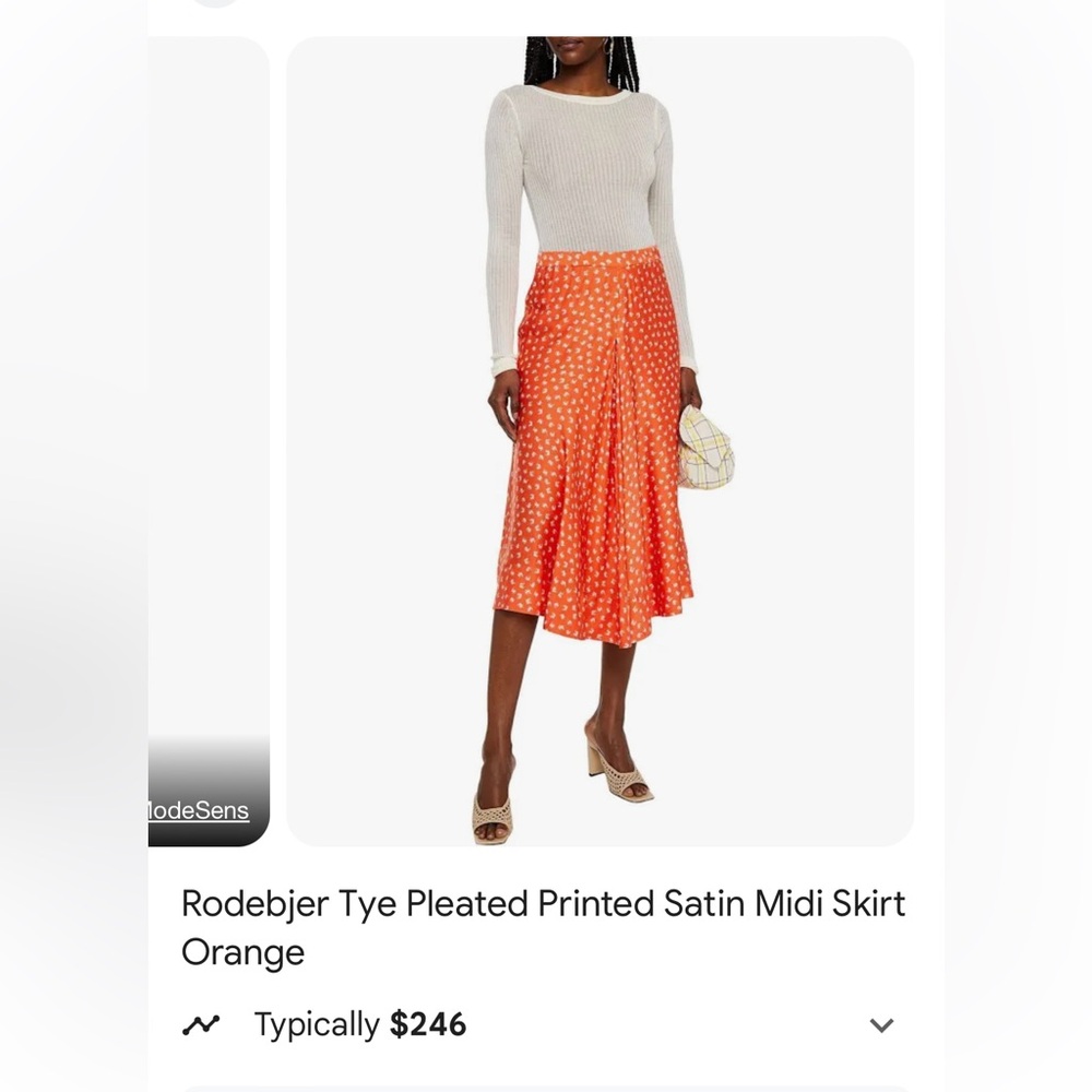 Rodebjer Tye Pleated Printed Satin Midi Skirt Orange